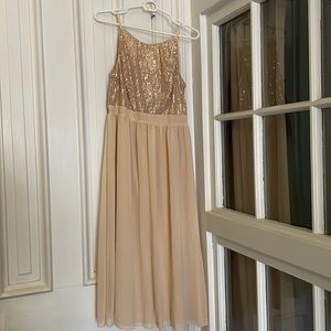 New Shein Gold Sequin Nude Dress Bridal Sleeveless Size L